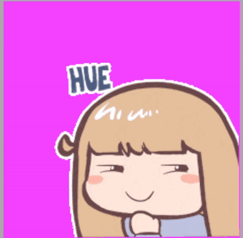A Cartoon Of A Girl With The Words Hue Hue Hue On Her Head GIF