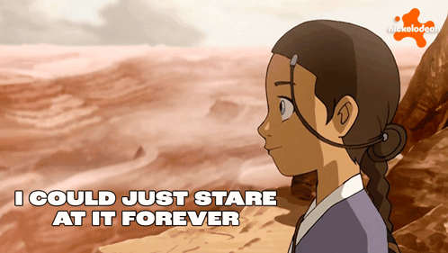 A Cartoon Of A Girl With The Words " I Could Just Stare At It Forever " Below Her GIF