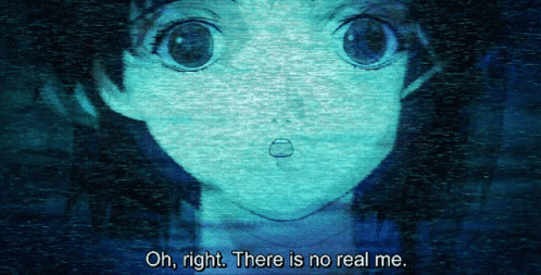 A Cartoon Of A Girl With The Words Oh Right There Is No Real Me GIF