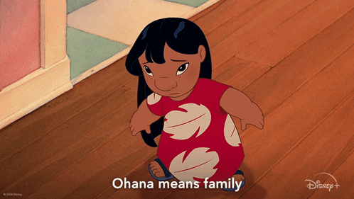 A Cartoon Of A Girl With The Words Ohana Means Family GIF
