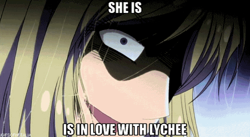 A Cartoon Of A Girl With The Words She Is In Love With Lychee GIF
