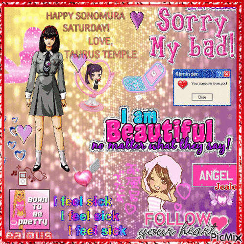 A Cartoon Of A Girl With The Words Sorry My Bad On It GIF