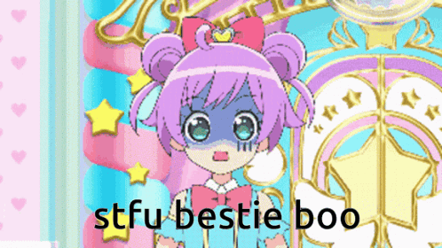 A Cartoon Of A Girl With The Words Stfu Bestie Boo GIF