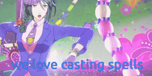 A Cartoon Of A Girl With The Words " We Love Casting Spells " GIF