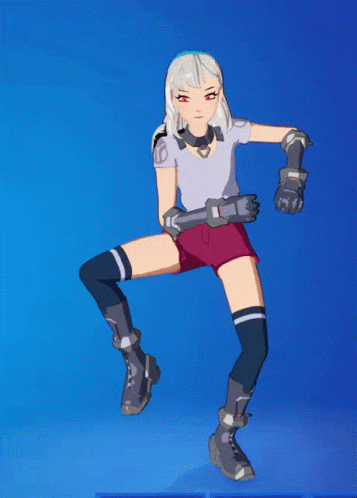 A Cartoon Of A Girl With White Hair And Red Eyes GIF