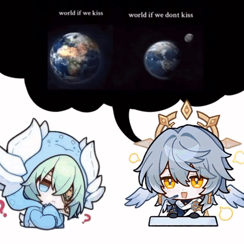 A Cartoon Of A Girl With Wings And A Speech Bubble That Says World If We Kiss And World If We Don T Kiss GIF