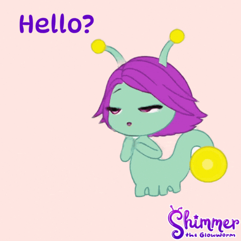 a cartoon of a glowworm with the words hello are you there on it