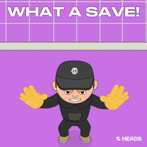 a cartoon of a goalie catching a soccer ball with the words " what a save " above him