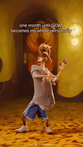 A Cartoon Of A Goat Dancing With The Caption One Month Until Goat Becomes My Whole Personality GIF