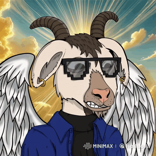 A Cartoon Of A Goat Wearing Sunglasses And Wings GIF