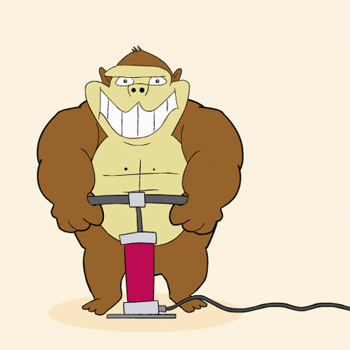 A Cartoon Of A Gorilla Holding A Red Air Pump GIF