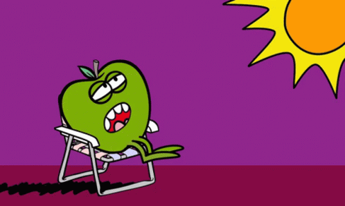 A Cartoon Of A Green Apple Sitting In A Chair GIF