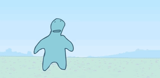 A Cartoon Of A Green Monster And A Blue Monster With Arms Outstretched GIF