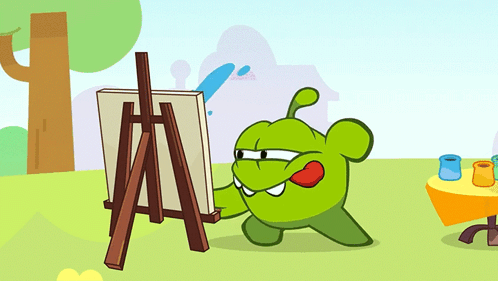 A Cartoon Of A Green Monster Holding An Easel GIF