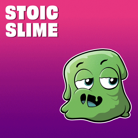 A Cartoon Of A Green Slime With Stoic Slime Written Above It GIF