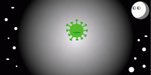 A Cartoon Of A Green Virus With A Face And A Moon In The Background GIF