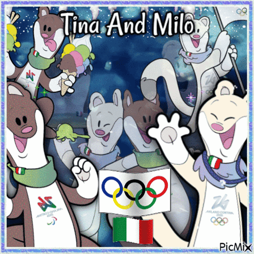A Cartoon Of A Group Of Animals With The Name Tina And Milo On The Bottom GIF
