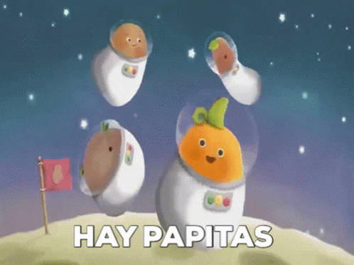 A Cartoon Of A Group Of Astronauts With The Words Hay Papitas Written Below Them GIF
