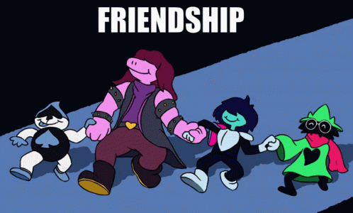 A Cartoon Of A Group Of Cartoon Characters With The Word Friendship Above Them GIF