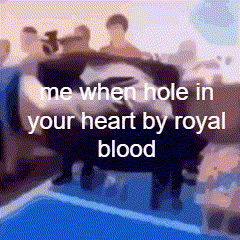 A Cartoon Of A Group Of People Standing Around A Couch With The Words `` Me When Hole In Your Heart By Royal Blood '' . GIF