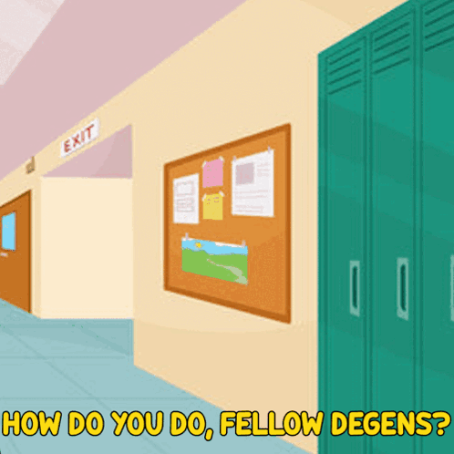 A Cartoon Of A Hallway With The Words How Do You Do Fellow Degens Below It GIF