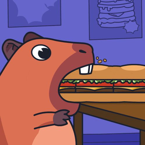 A Cartoon Of A Hamster Eating A Hamburger GIF