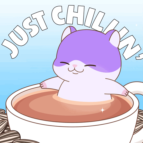 A Cartoon Of A Hamster In A Cup Of Coffee With The Words Just Chillin GIF