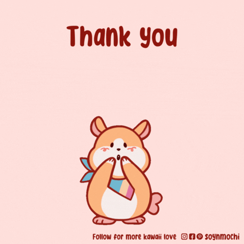 A Cartoon Of A Hamster Surrounded By Pink Hearts And The Words Thank You GIF