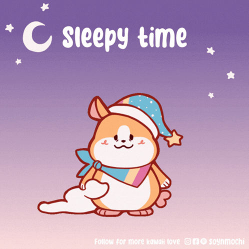 A Cartoon Of A Hamster Wearing A Sleep Cap With The Words Sleepy Time Above It GIF