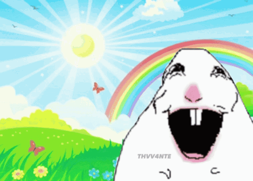 a cartoon of a hamster with a rainbow in the background and the words thvv4nte below it