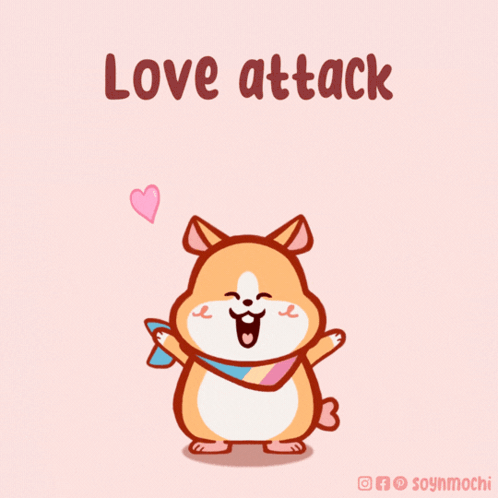 A Cartoon Of A Hamster With Hearts And The Words Love Attack GIF