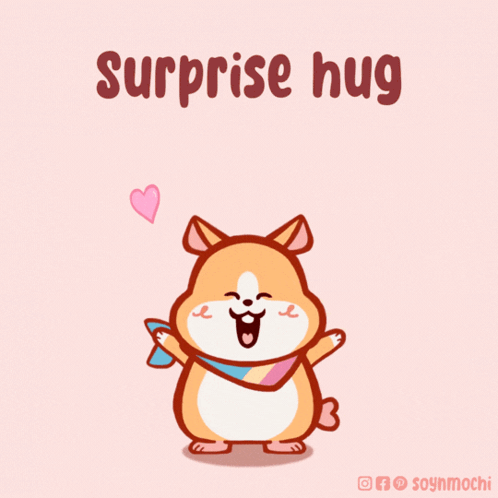 A Cartoon Of A Hamster With The Words Surprise Hug Behind It GIF