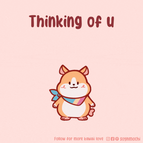 A Cartoon Of A Hamster With The Words " Thinking Of U " On The Bottom GIF