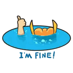 a cartoon of a hand giving a thumbs up in a pool with the words i 'm fine below it