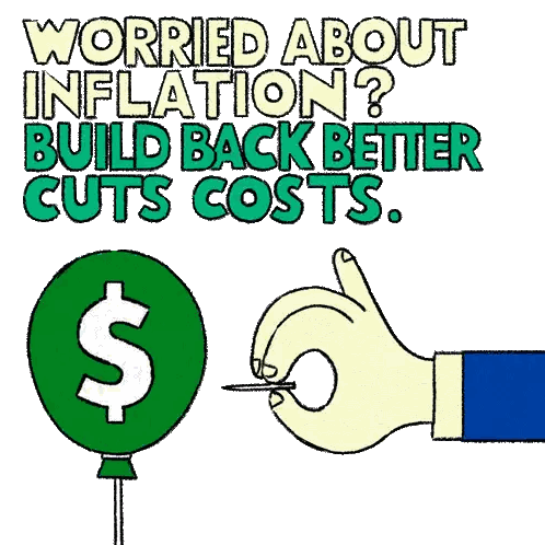 a cartoon of a hand holding a coin with the words worried about inflation but back better cuts written below it