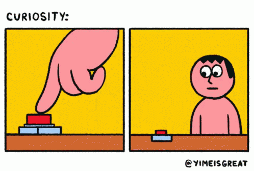 A Cartoon Of A Hand Pointing At A Button And A Man Looking At It GIF