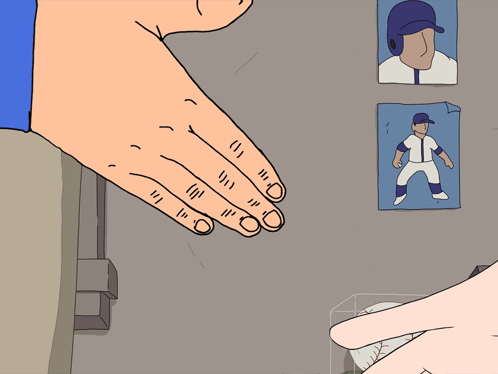 A Cartoon Of A Hand Reaching Out Towards Another Hand GIF