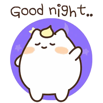 a cartoon of a hand saying good night with a purple background