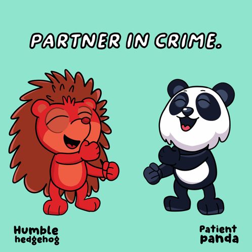 A Cartoon Of A Hedgehog And A Panda With The Words Partner In Crime GIF