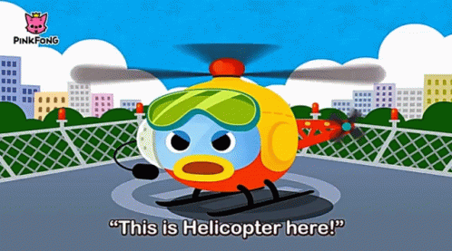 A Cartoon Of A Helicopter With The Words " This Is Helicopter Here " Below It GIF