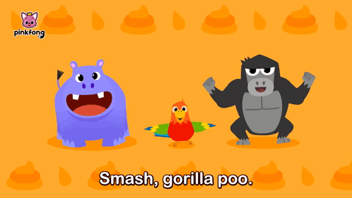 A Cartoon Of A Hippo A Gorilla And A Parrot With The Words Peek-A-Peek-A-Poo GIF