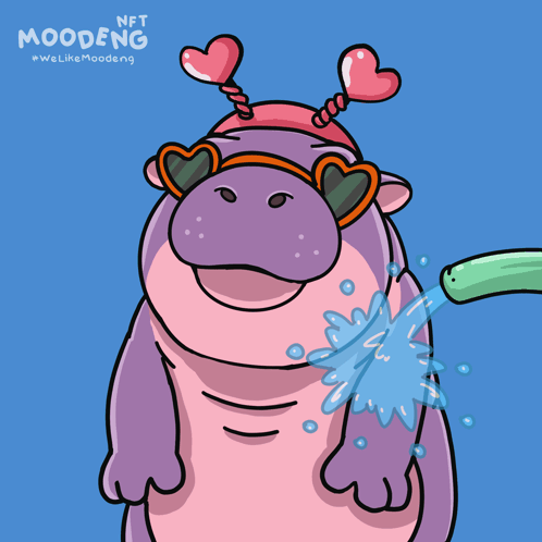 A Cartoon Of A Hippo Wearing Heart Shaped Sunglasses And A Pink Hat GIF