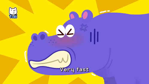 A Cartoon Of A Hippo With The Words Very Fast Below It GIF