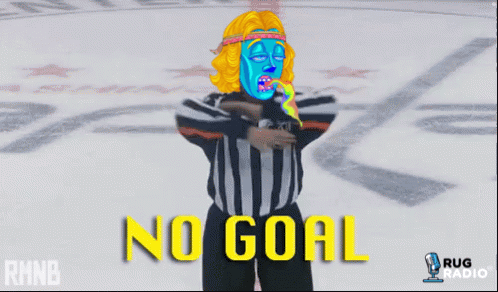 A Cartoon Of A Hockey Referee With The Words No Goal On The Bottom GIF