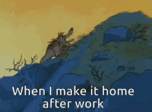 Cartoon Horse Running Up Hill Saying When I Make It Home After Work GIF