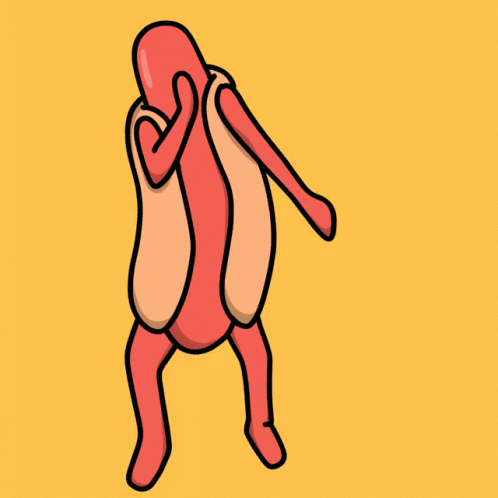 A Cartoon Of A Hot Dog Covering Its Face With Its Arm GIF