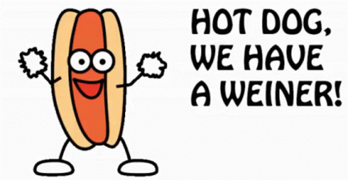 A Cartoon Of A Hot Dog With Arms And Legs And The Words Hot Dog We Have A Weiner GIF