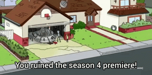 A Cartoon Of A House With The Words " You Ruined The Season 4 Premiere " Below It GIF