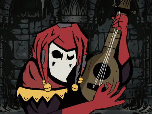 A Cartoon Of A Jester Holding A Musical Instrument GIF