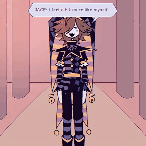 A Cartoon Of A Jester With A Speech Bubble That Says Jace I Feel A Bit More Like Myself GIF